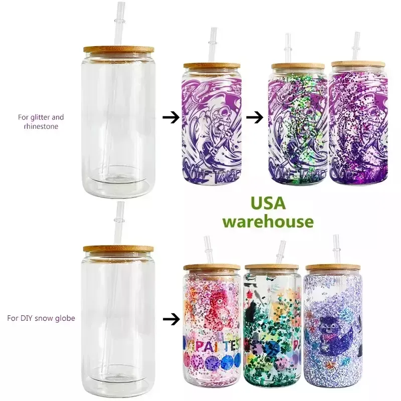 Double Wall Wholesale Glass Can Cups Blanks With Bamboo Lid And Plastic  Straw 12oz And 16oz Capacity For Sublimation Beer, Mason Jar, And Snow  Globe Use From Besthome888, $3.22